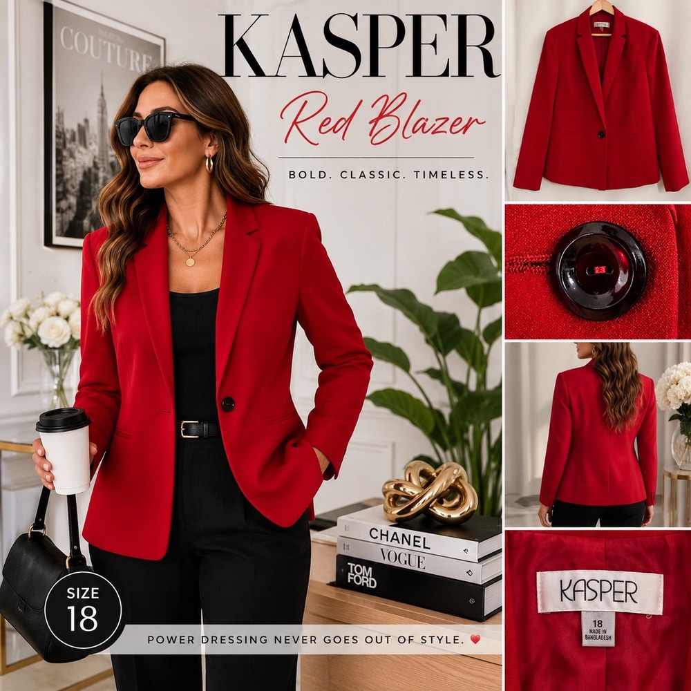 Kasper Blazer Women 18 Red Tailored Modern Career Office Professional Power Suit